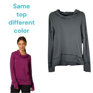 Prana Marin Pullover Mock Neck Long Sleeve Black Grey Stripe Shirt Size Small